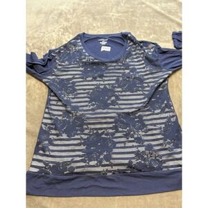 Lane‎ Bryant Floral Lace Long Sleeve Top, Plus Size, Navy Blue Blouse 14/16